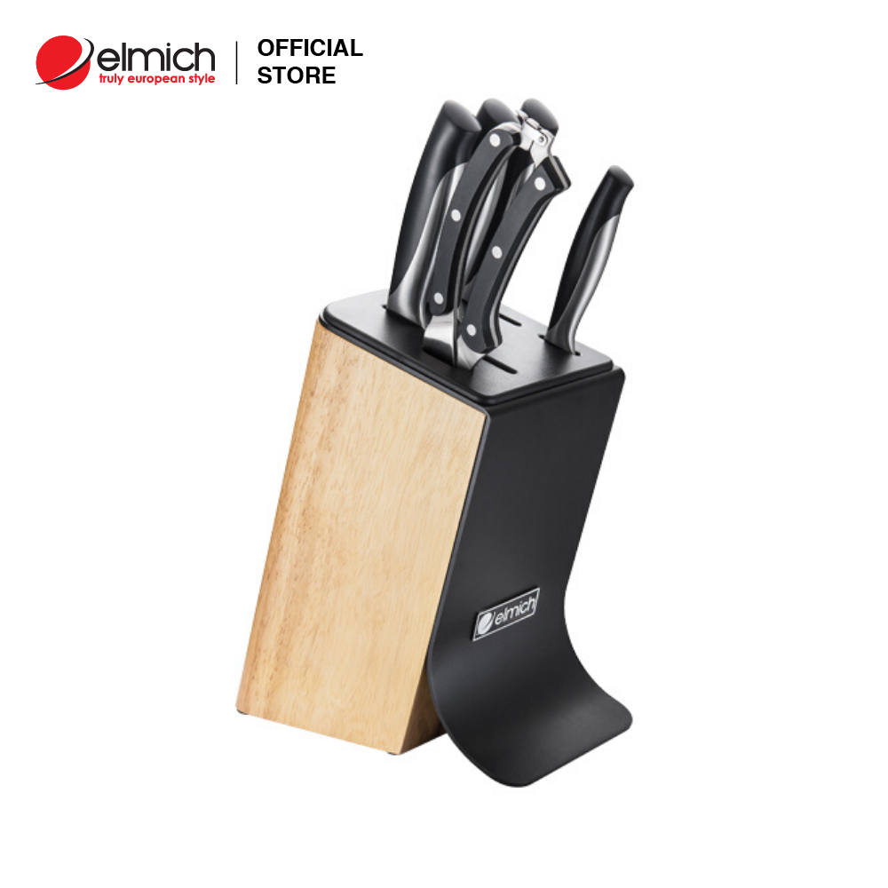Bộ dao inox Elmich 6 món EL3801 (4 dao, 1 kéo, 1 giá để dao)