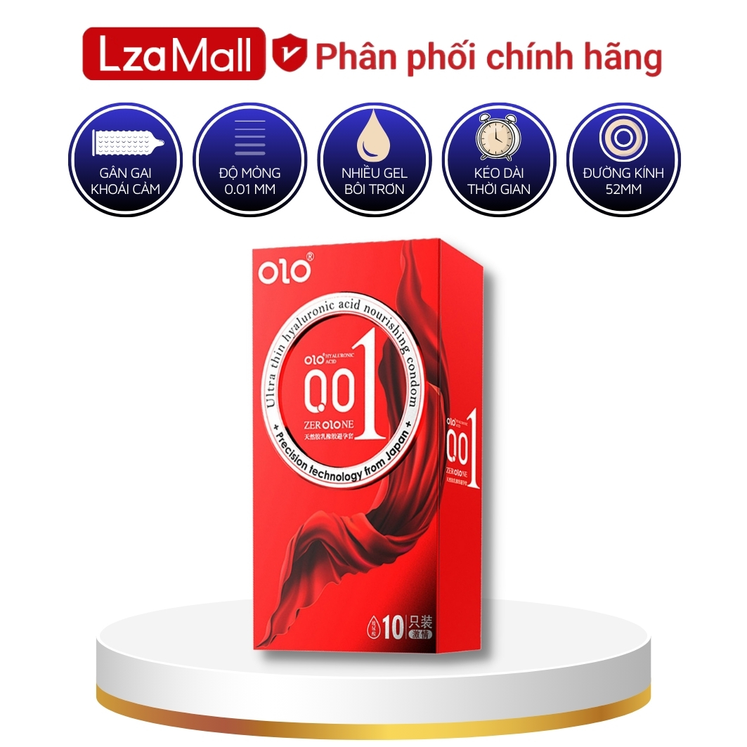 Bao cao su olo thin 001 square red, gai nổi đặc biệt, nhiều gel gốc nước kích thích tăng khoái cảm, hộp 10 bcs