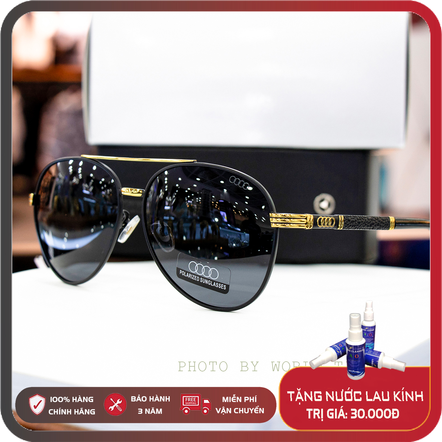 Kính mát nam cao cấp Ad185 Full Box, Thẻ BH 12 Tháng, Tròng Polarized Chống chói, Chống loá