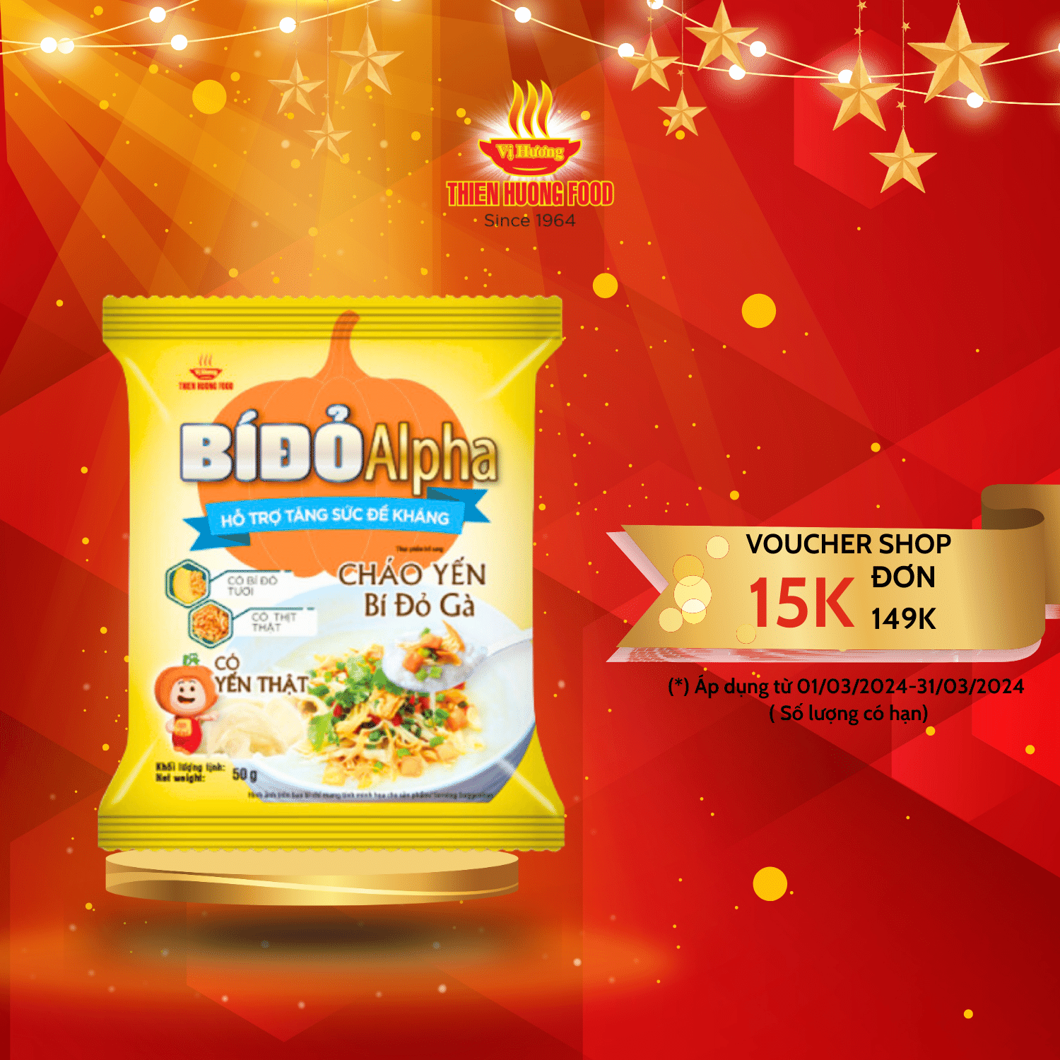 Thùng 30 Gói Cháo Yến Bí Đỏ Gà 50g/gói