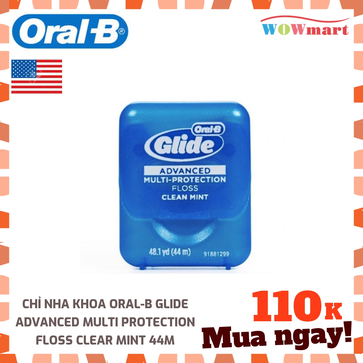 Chỉ nha khoa oral-b glide advanced multi protection floss clear mint 44m - mỹ