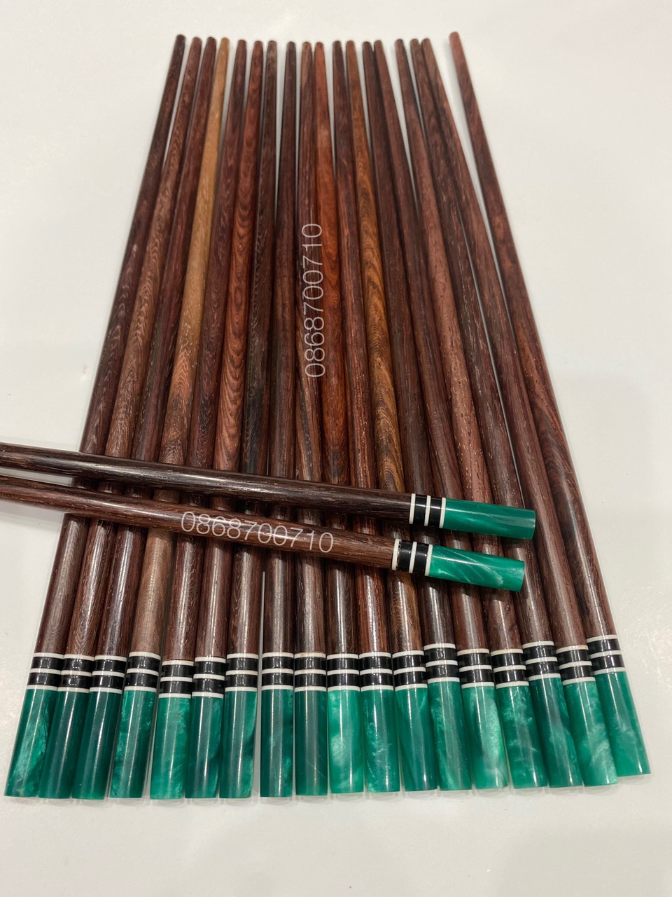 Bộ 10 Đôi Đũa ăn gỗ Cẩm lai tự nhiên cao cấp đầu gắn ốc biển Xanh