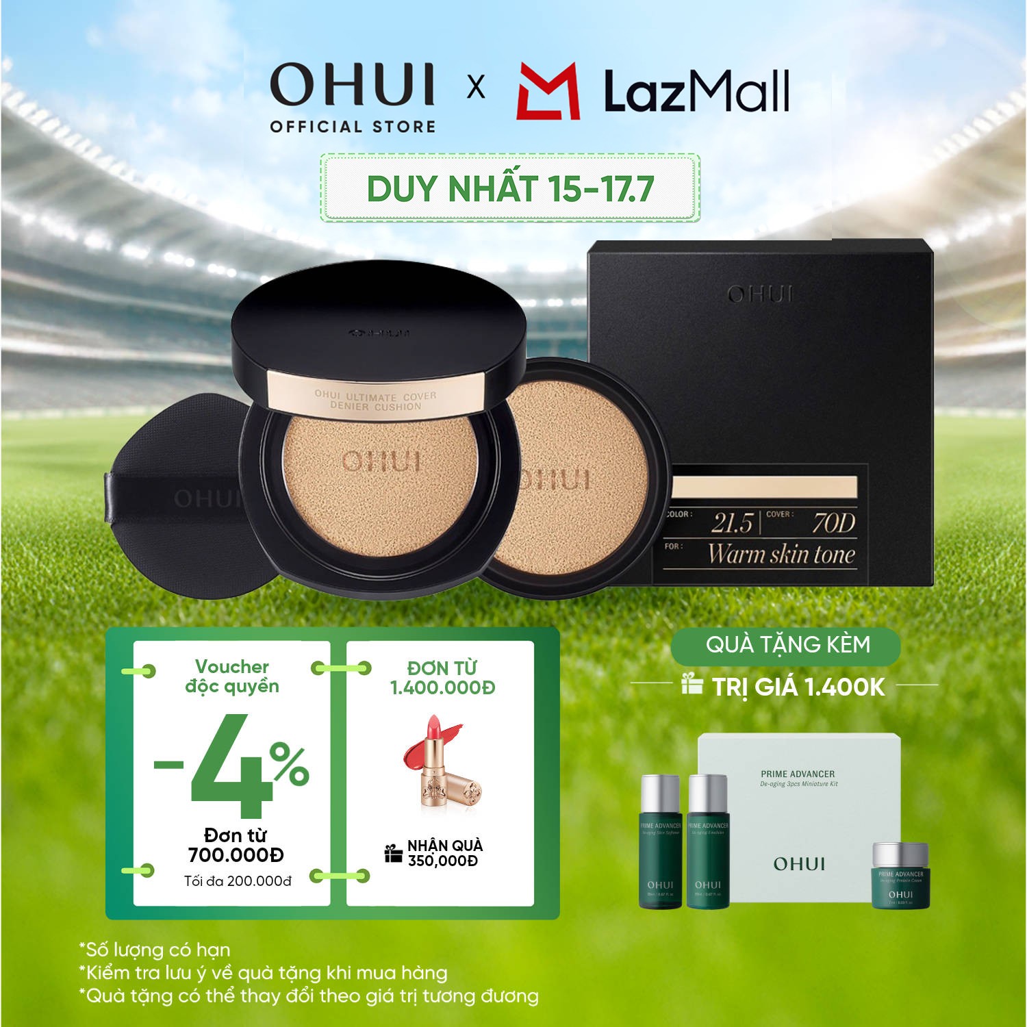 [OHUI Official] Phấn nước chuyên kiềm dầu che phủ cao mỏng nhẹ OHUI Ultimate Cover Denier Cushion 13G x 2