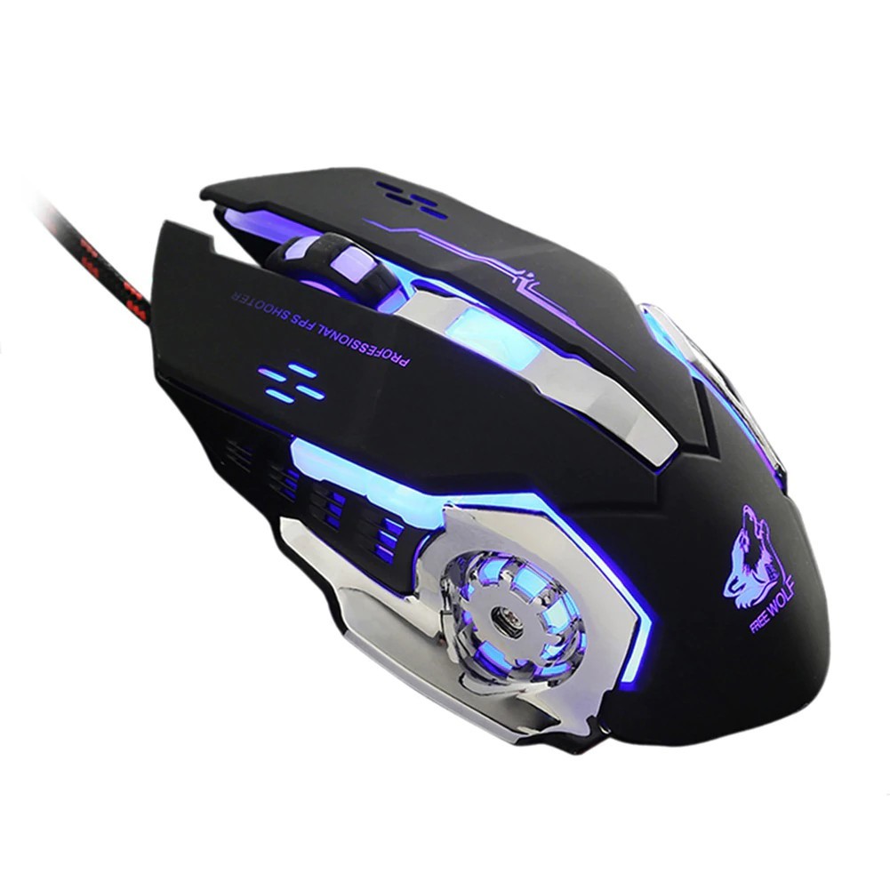 Chuột gaming free wolf v5 led 7 màu cực đẹp chuyên game, dây siêu bền -dc2220
