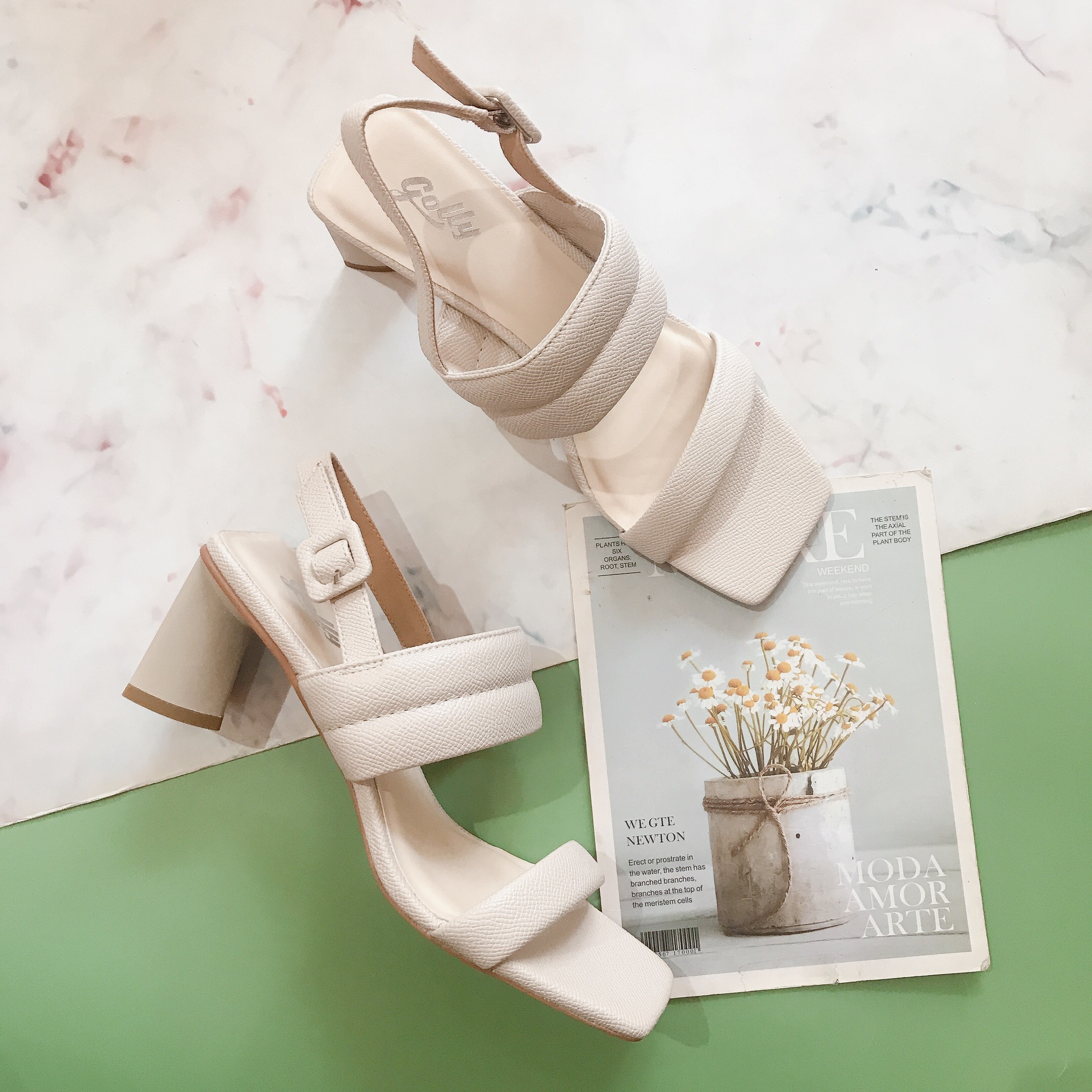 Sandal nữ gót vuông 5cm - sandal nữ quai ngang đế êm da mềm ôm chân