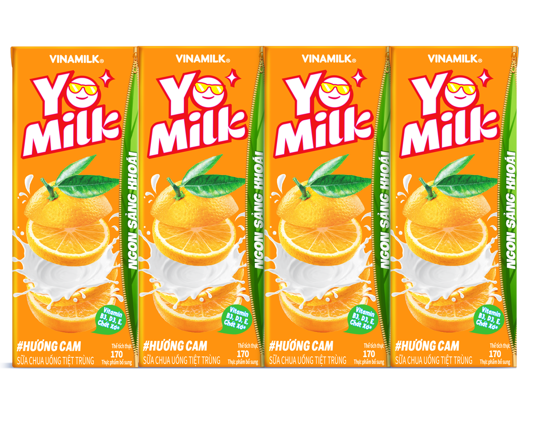 Sữa chua uống hương cam Vinamilk Yomilk - Lốc 4 hộp 170ml