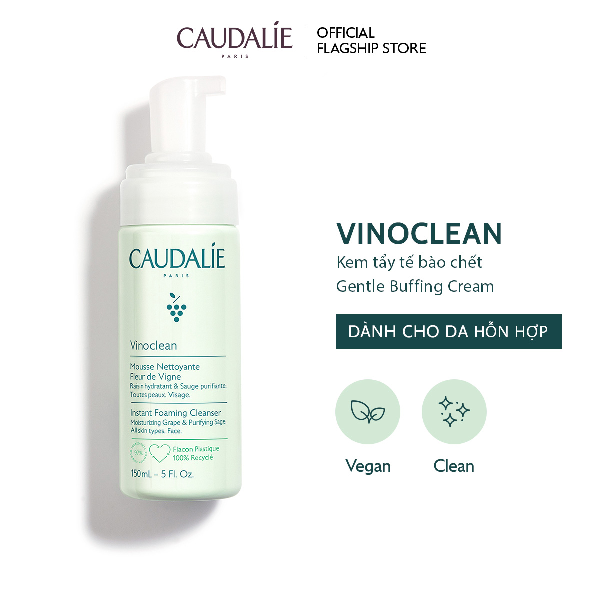 Sữa rửa mặt tạo bọt thanh lọc làn da nhẹ dịu Caudalie Vinoclean - Thương hiệu mỹ phẩm cao cấp từ Pháp