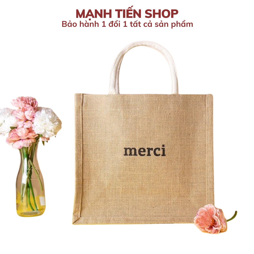 Túi cói Merci phong cách vintage,Túi cói đi du lịch sang chảnh có lót và khóa kéo bên trong