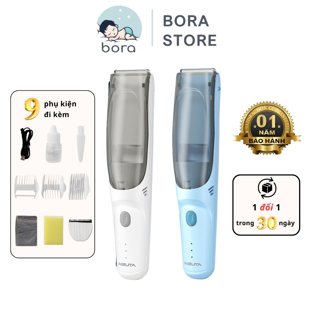 Tông đơ cắt tóc cho bé, kèm hút tóc, giúp bé không bị ngứa khi dính tóc, bảo hành 6 tháng