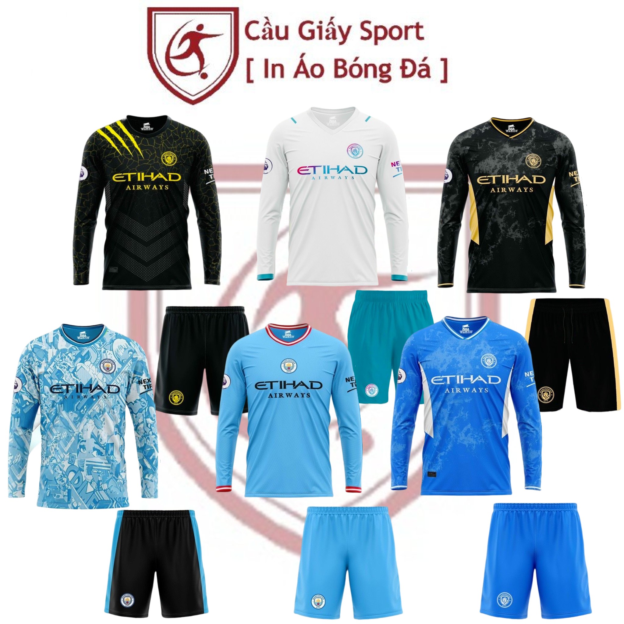 Áo bóng đá dài tay clb manchester city - vải thun thái