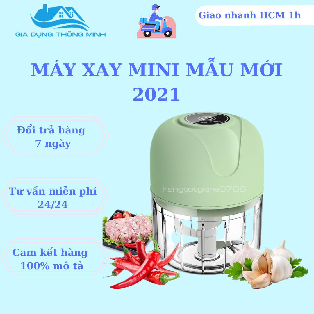 Máy xay mini 250ml, xay tỏi ớt, đồ ăn dặm dùng không thể thiếu trong bếp, sạc pin tiện lợi, nhỏ gọn, tiện lợi, an toàn, bảo hành 3 tháng