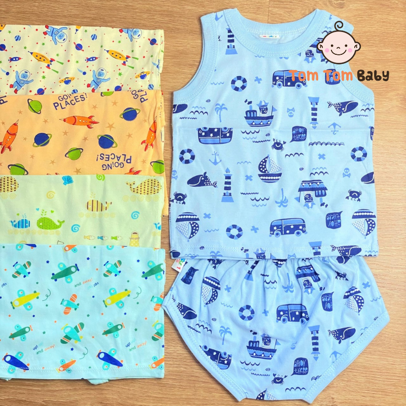 Combo 5 bộ quần áo thun cotton susu | mẫu sát nách họa tiết | size 1 -5 cho bé trai 5-15 kg| chất vải thun cotton 100% dày dặn đẹp mềm | đồ bộ bé trai | quần áo trẻ em | quần áo bé trai | hàng việt nam