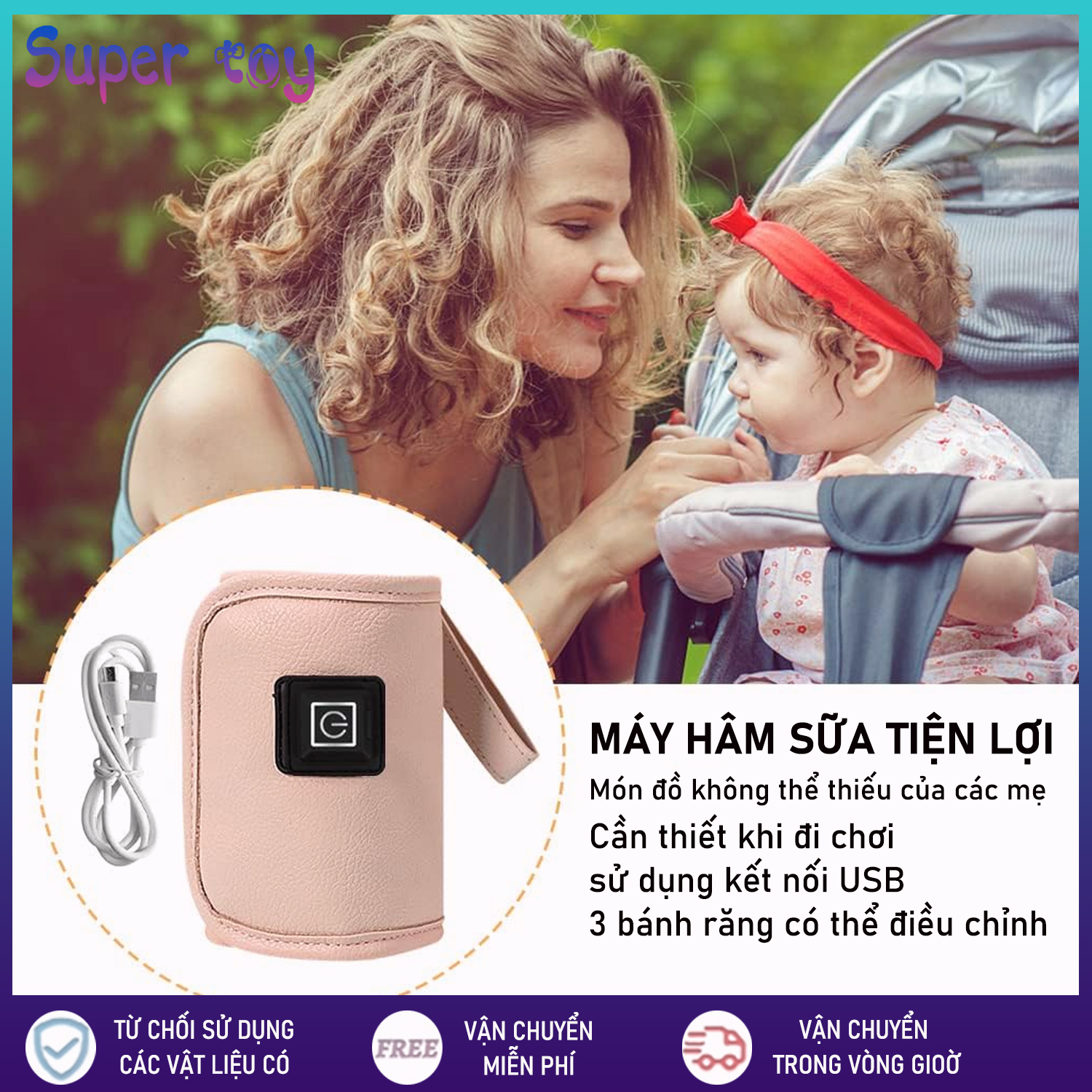 Túi Ủ Sữa phù hợp với tất cả loại bình chất liệu da, nhiều chế độ - Máy hâm bình sữa cao cấp xách tay sử dụng bộ sạc di động thông minh đầu cắm