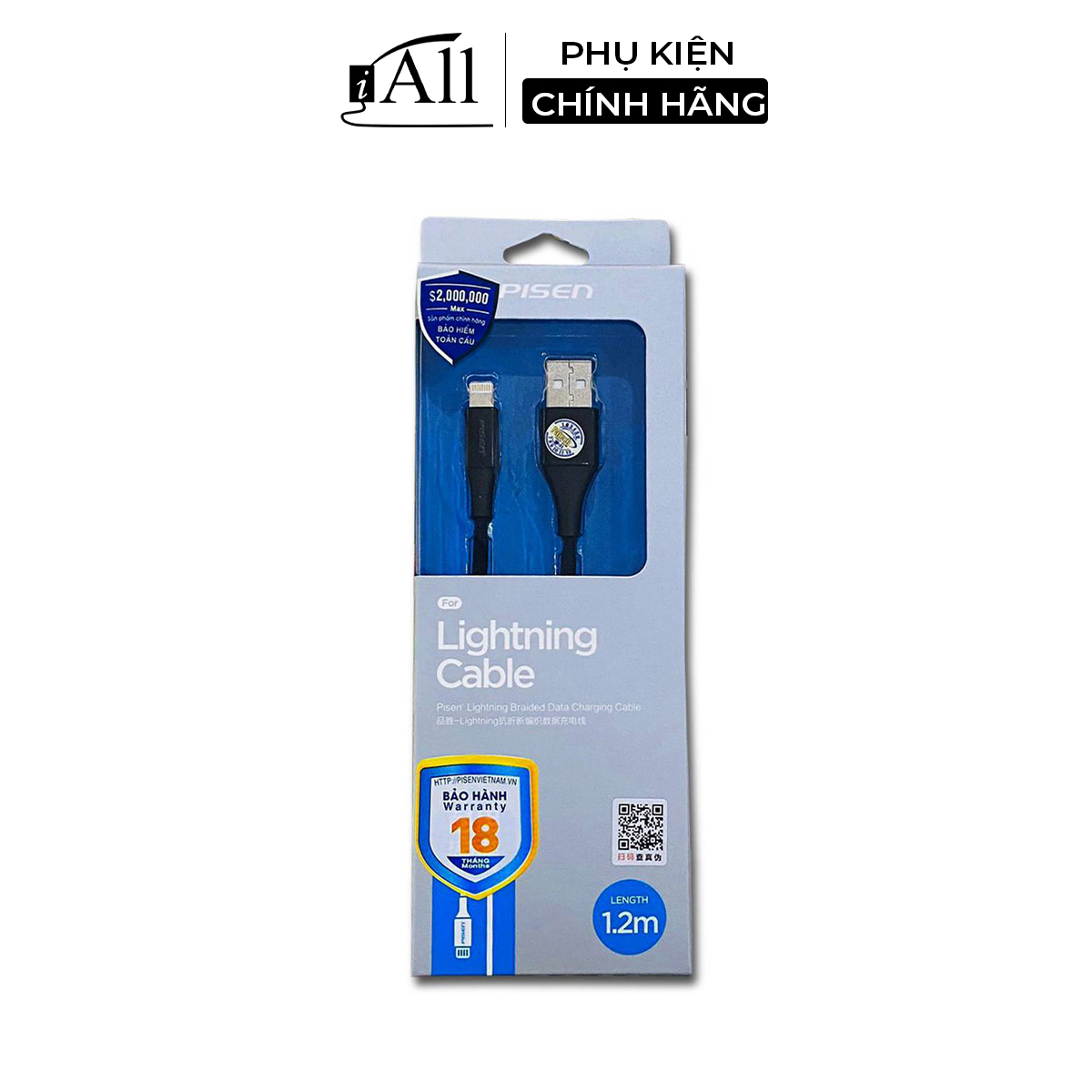 Cáp sạc lightnig IP chống đứt gãy Pisen AL17 dài 1.2m -iAll Store