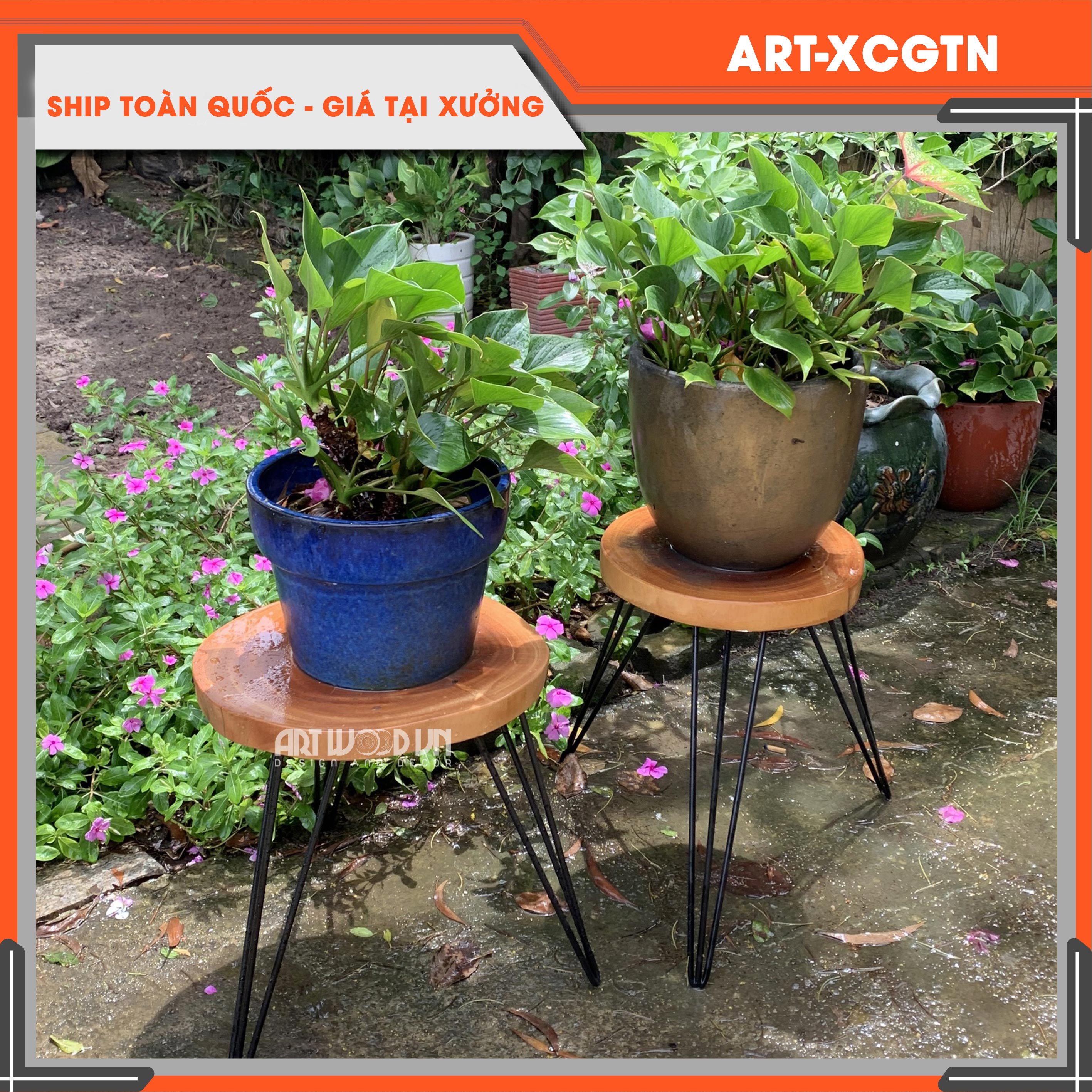 Ghế đôn gỗ, kệ kê chậu cây, ghế đẩu, tab đầu giường, chân sắt hairpin