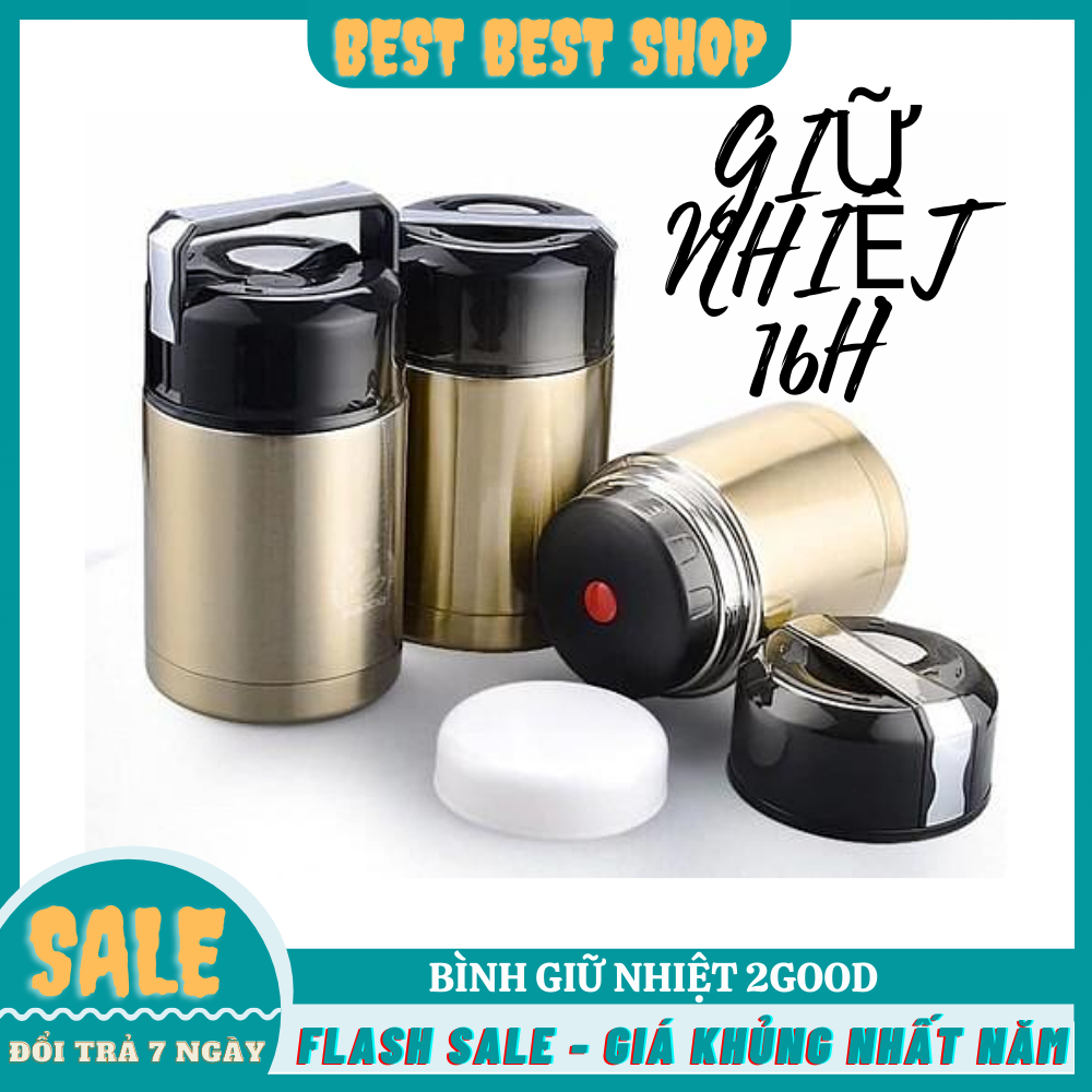Bình giữ nhiệt, ủ cháo cao cấp 2good dung tích 1000ml,bình ủ cháo giữ nhiệt 2good inox không gỉ có quai xách rút gọn,giữ nóng 16h giữ lạnh 7h,bình giữ nhiệt