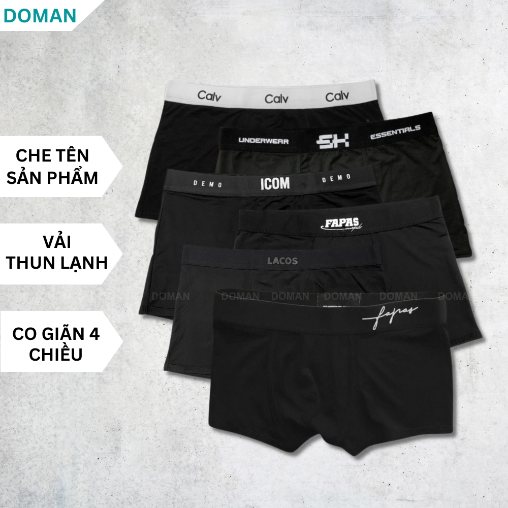 Set quần sịp đùi nam đen mix mẫu quần lót boxer vải thun lạnh co giãn 4 chiều DOMAN