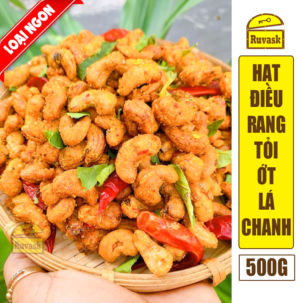 [HCM][ĂN GHIỀN LUÔN] Hộp Hạt Điều Rang Tỏi Ớt Lá Chanh 500G- Hạt Điều Rang Muối - Đồ Ăn Vặt Nội Địa - Đồ Ăn Vặt Giá Rẻ - Ruvask