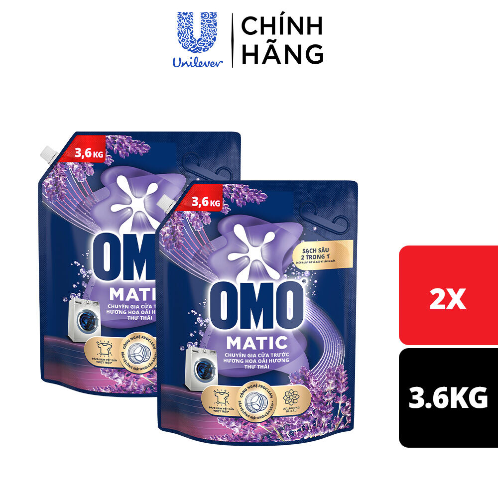 Combo 2 Túi Nước giặt OMO Matic chuyên dụng Cửa Trước Lavender Khử Mùi Thư Thái 3.6kg