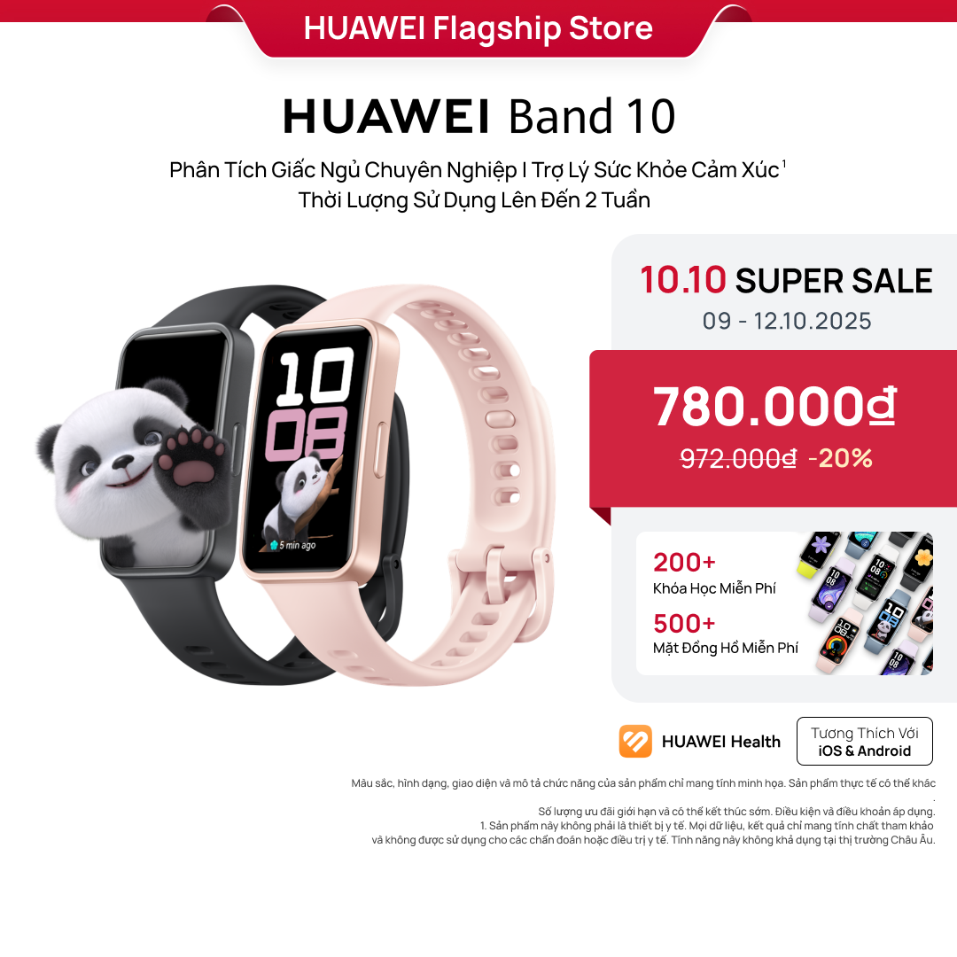 Vòng Đeo Tay Thông Minh HUAWEI Band 10 | Khung Hợp Kim Nhôm Tinh Tế | Phân Tích Giấc Ngủ Chuyên Nghiệp | Trợ Lý Sức Khỏe Cảm Xúc