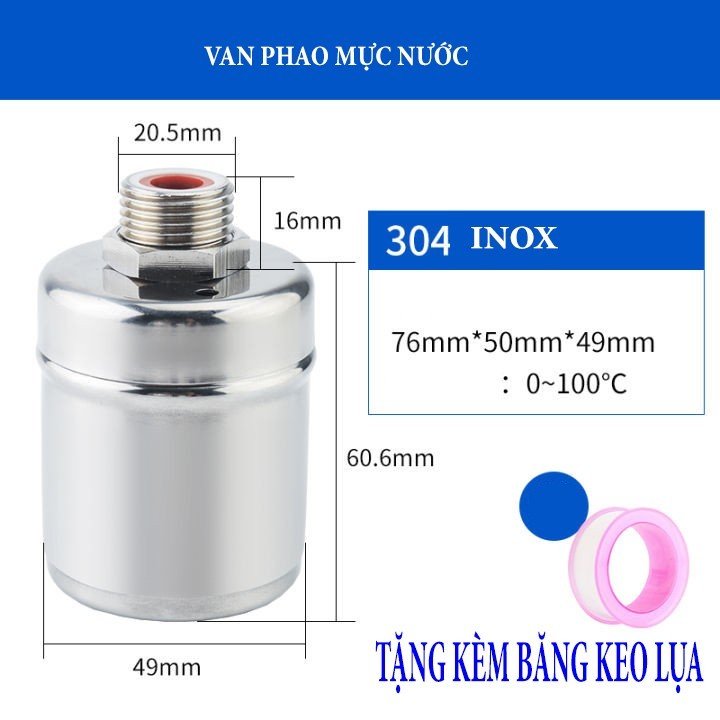 Phao cơ inox 304 phi 21mm cao cấp, van phao bơi tự động điều khiển mực nước. van phao điều khiển mực nước tự động