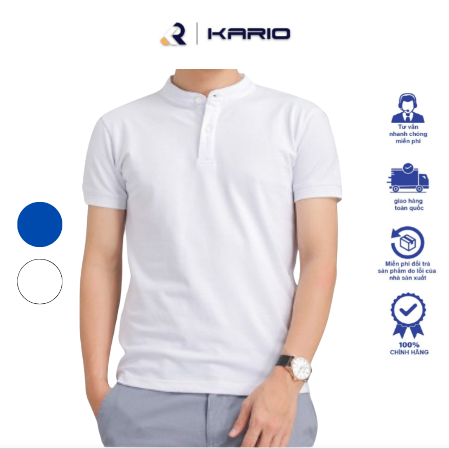 Áo thun polo nam kario cổ tàu, vải cotton đơn giản, sang trọng kp01