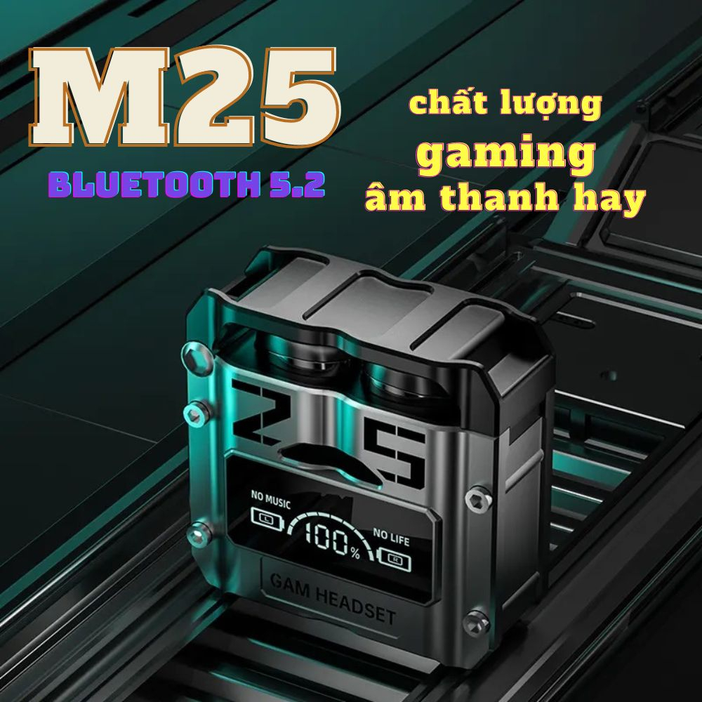 Tai nghe Gaming M25 kết nối bluetooth V5.3 pin trâu, màn hình kỹ thuật số, kiểu dáng sang trọng, âm thanh HiFi chống ồn