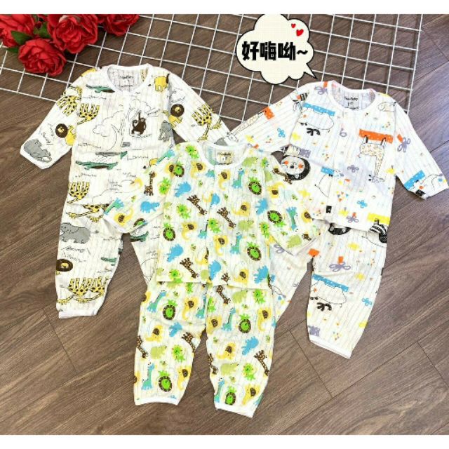 Sét 5 bộ cotton giấy dài tay cài cúc giữa cho bé trai, bé gái từ 5-13kg, quần áo sơ sinh