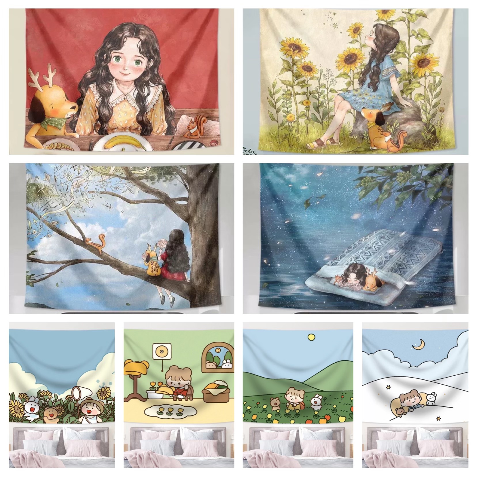 {100x70 cm}Tranh vải treo tường trang trí decor phòng hình cô gái phong cách hàn quốc hiện đại