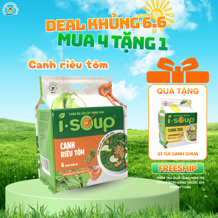 Canh riêu tôm ăn liền I-Soup 42g (túi 06 viên)- Viên Súp Sấy Thăng Hoa