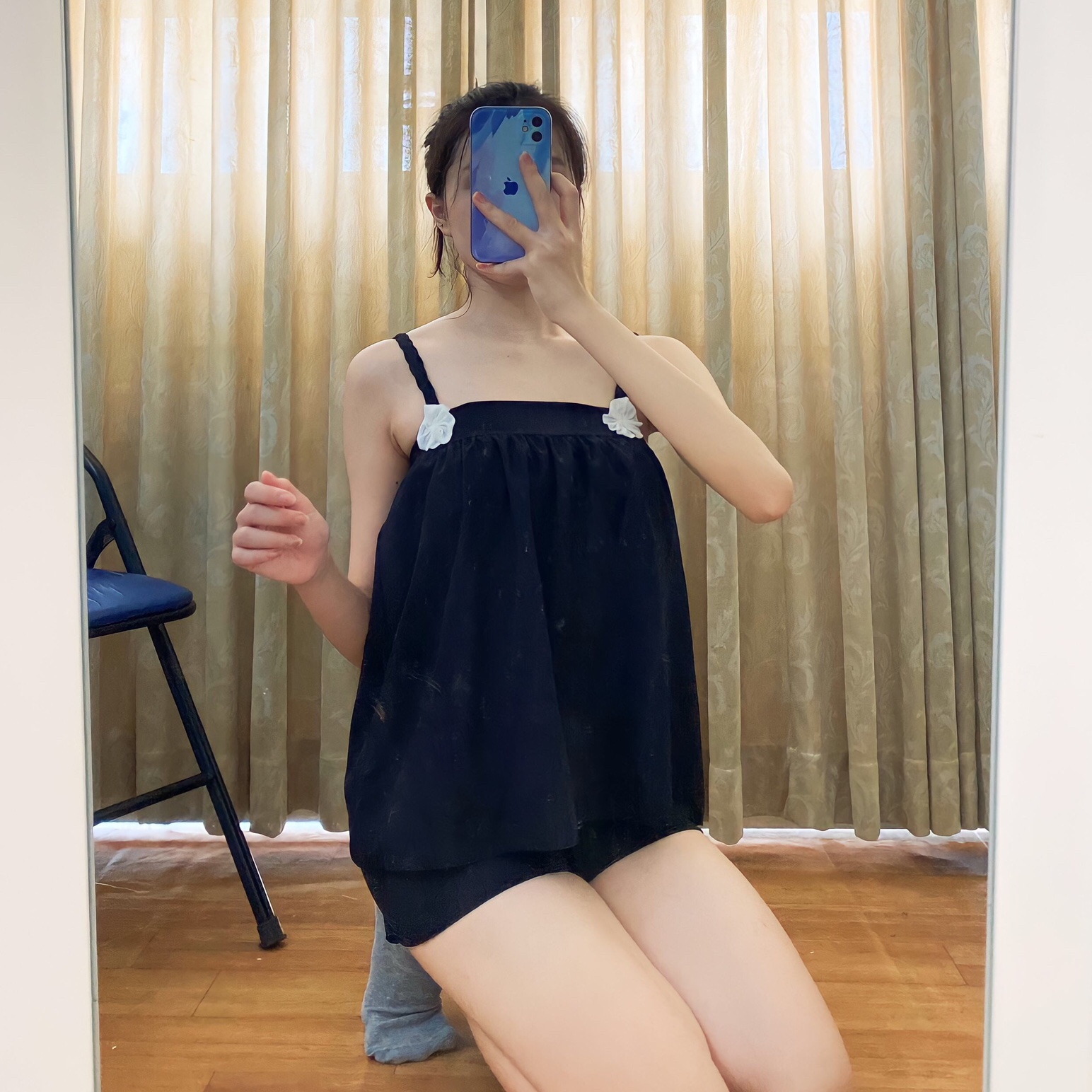 Set Bộ Ngắn Hai Dây Vải Lụa Hàn Mịn Đẹp, Freesize Dưới 58kg
