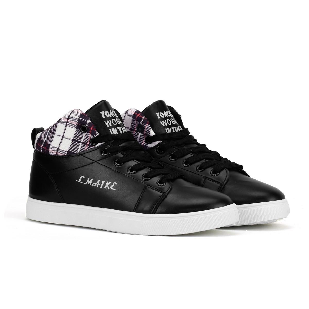 Giày sneaker thời trang gót caro cổ cao màu đen