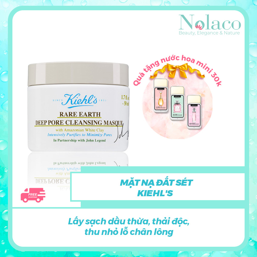 Mặt nạ đất sét Kiehl's + Tặng kèm nước hoa khô mini 30k + Lấy sạch dầu thừa, thải độc, thu nhỏ lỗ chân lông + NOLACO
