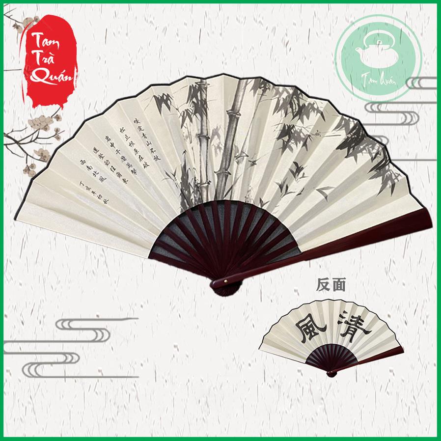 Quạt vải lụa cầm tay họa tranh và thư pháp
