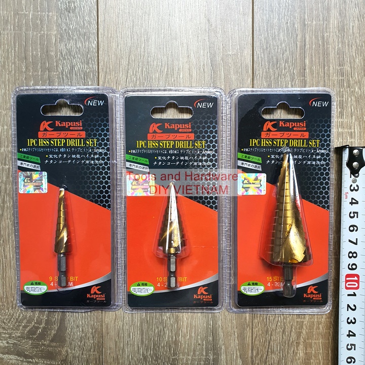Mũi khoan tháp mũi khoét rãnh xoắn KAPUSI JAPAN chất liệu titanium các cỡ từ 4-12, 4-22, 4-32mm chuyên dụng khoan sắt