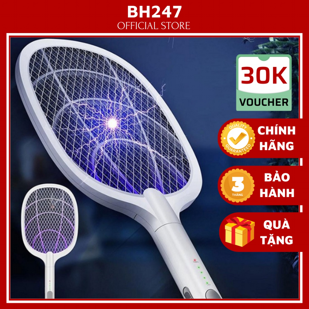 [HCM]Vợt Muỗi Thông Minh Kiêm Đèn Bắt Muỗi 2 trong 1 - Pin sạc cao cấp 1200 mah