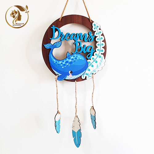Bảng gỗ treo tường decor trang trí nhà cửa, bảng gỗ treo cửa mẫu cá voi xanh