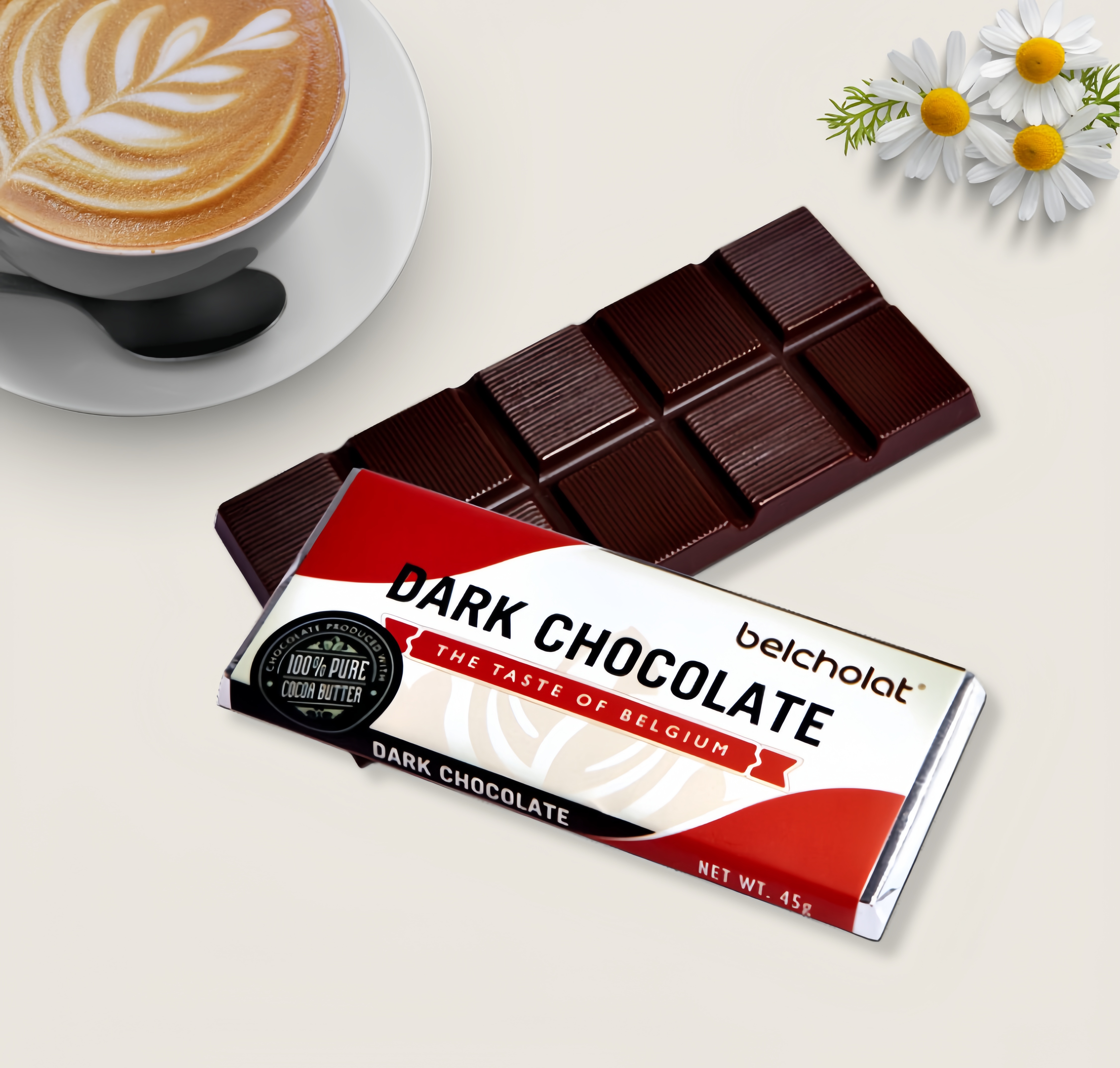Socola thanh đen 55% cacao Belcholat 45g, Dark Chocolate 55% cocoa Belcholat 45g