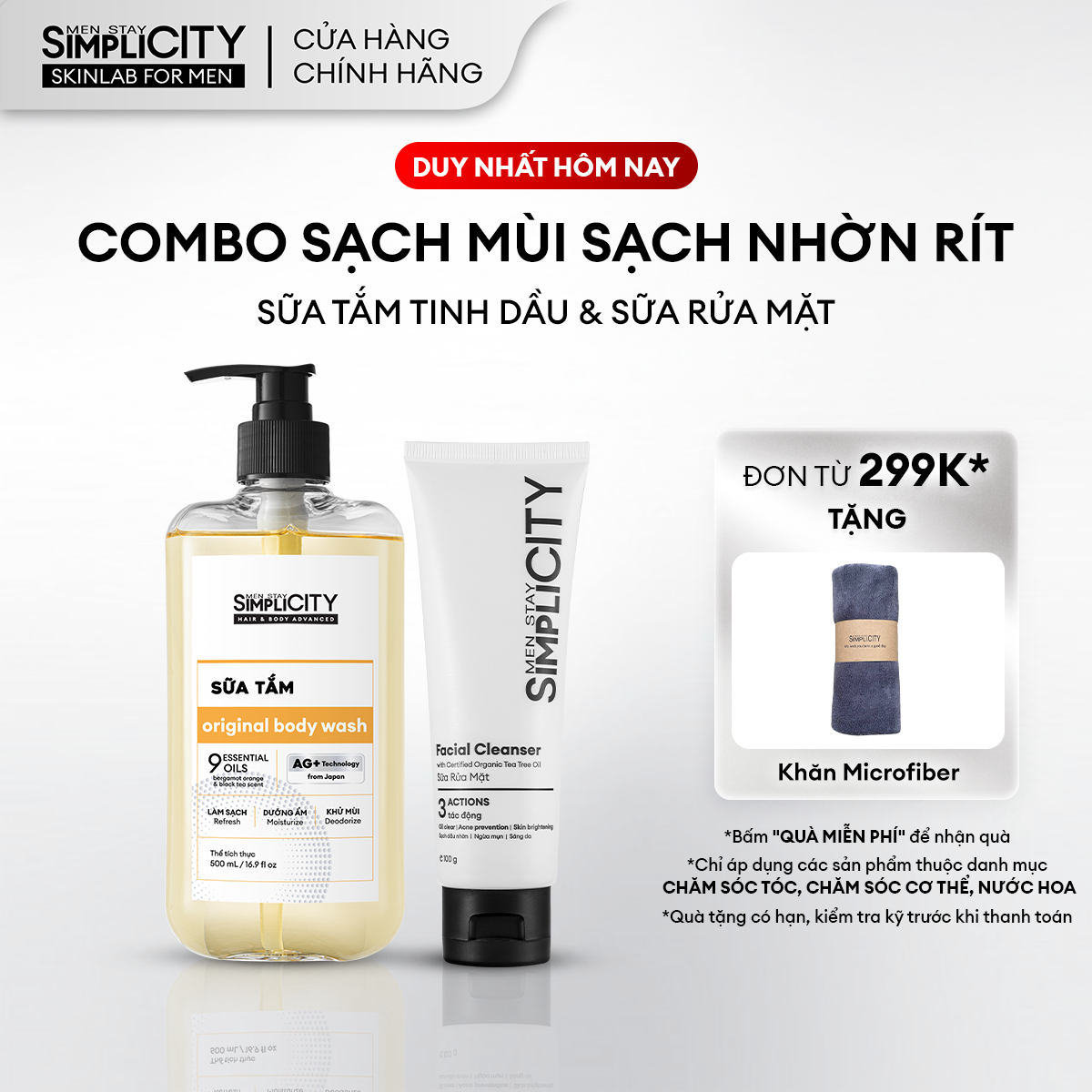 Combo Sữa rửa mặt 3 tác động 100g & Sữa tắm tinh dầu hỗ trợ giảm mùi 500ml