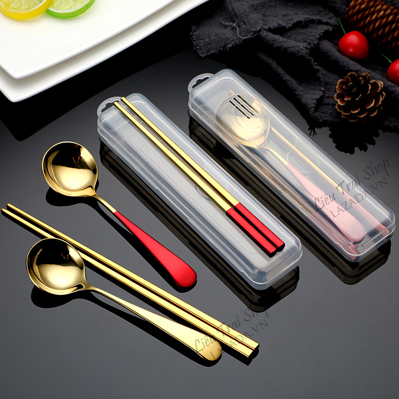 Bộ muỗng thìa đũa du lịch inox 304 nhiều màu cao cấp