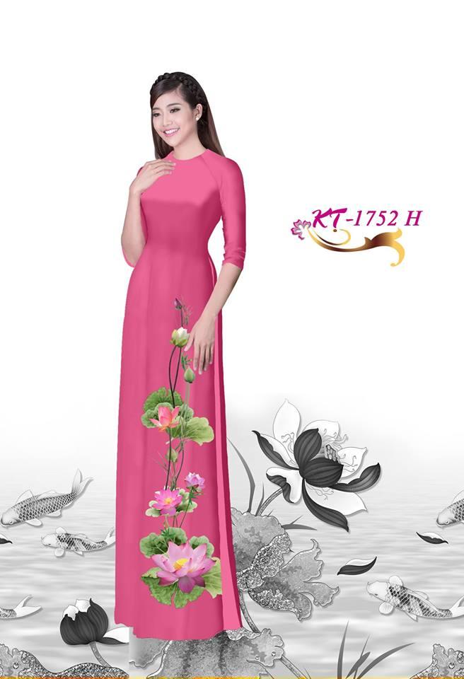 Vải áo dài 3d bộ in hoa sen