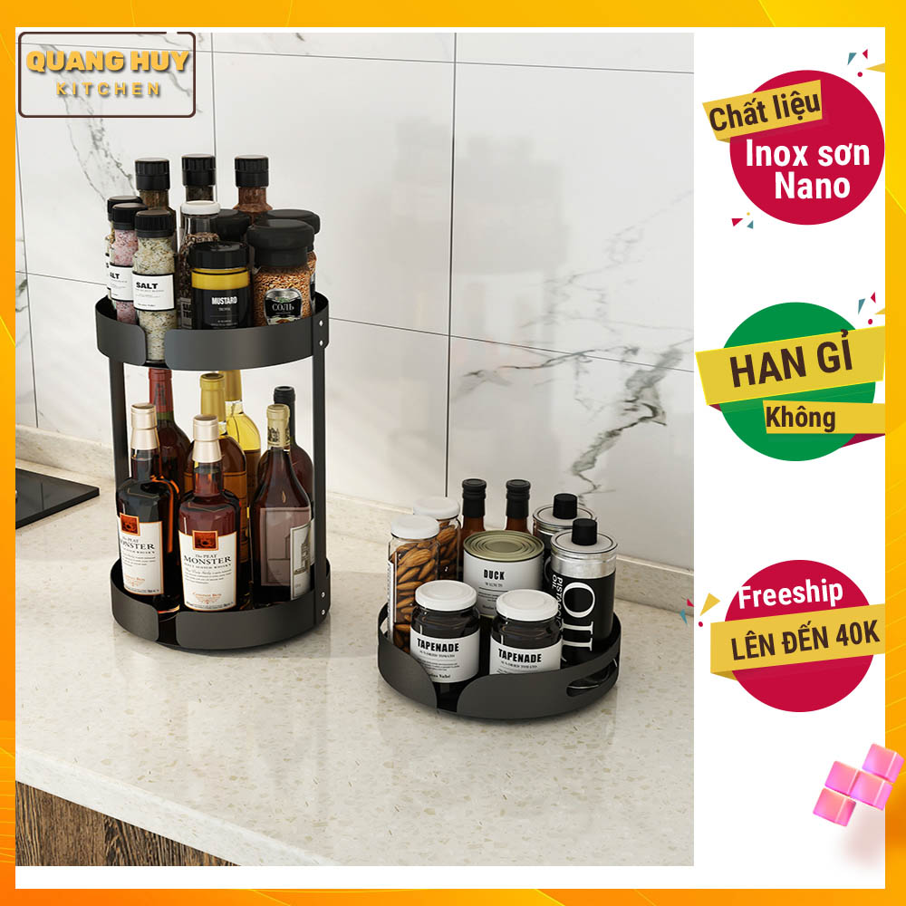 Kệ gia vị xoay 360 inox sơn Nano, kệ xoay đa năng, kệ xoay 360