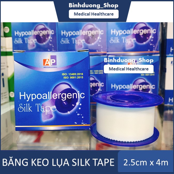 Băng keo lụa y tế ap silk tape 2.5cmx4m cố định băng gạc, dụng cụ sơ cứu