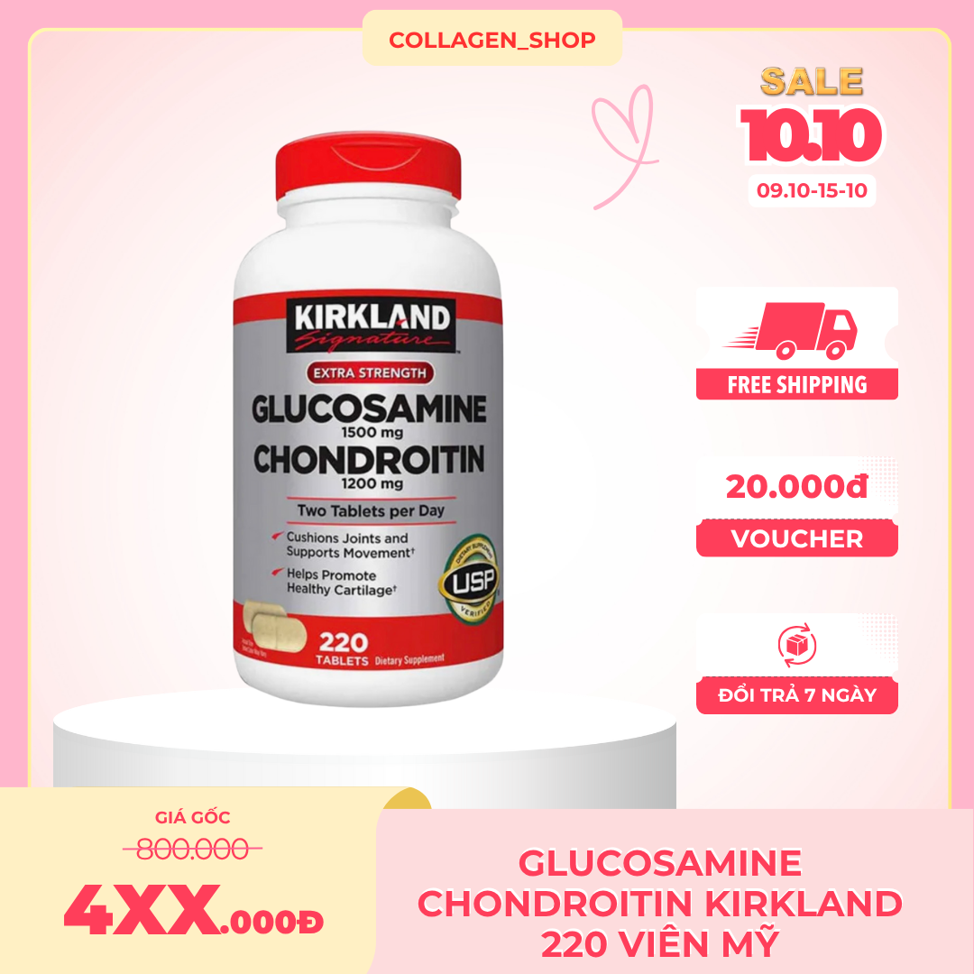 Viên KIRKLAND Signature Glucosamine 1500mg with Chondrotin 1200mg của Mỹ 220 viên