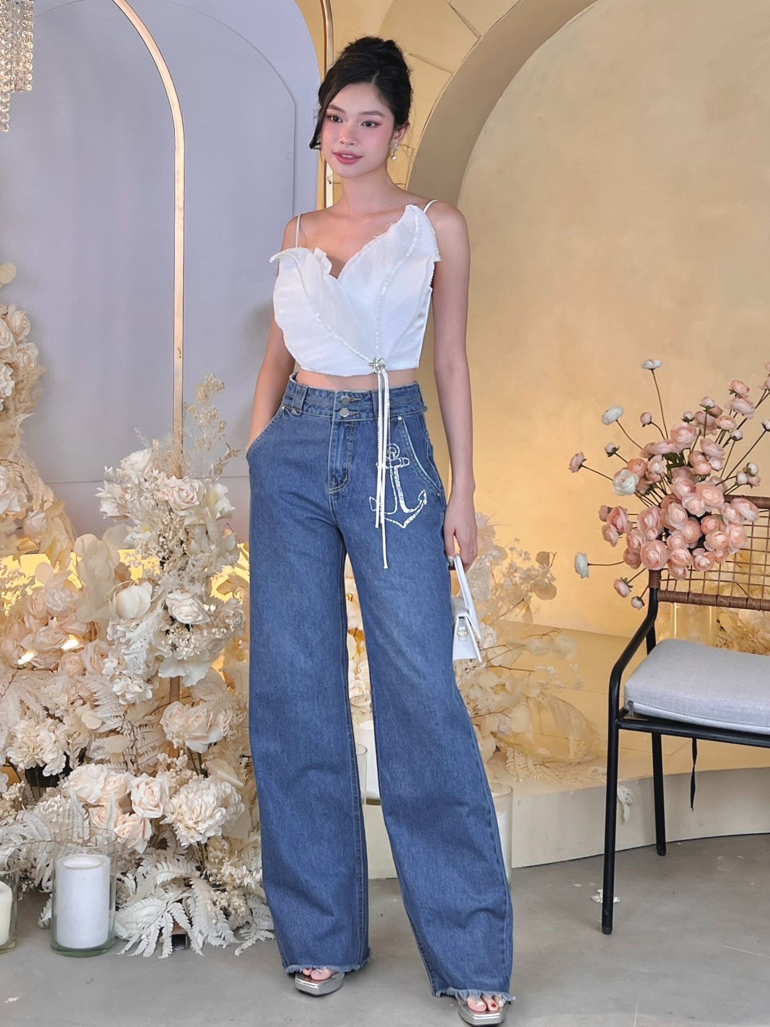 Elpis - quần jeans ống suông lưng cao ss23b86