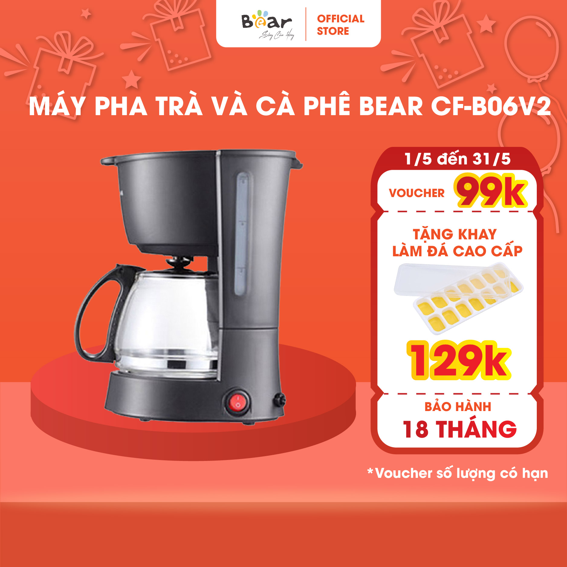Máy pha cafe mini bear đa năng công nghệ kiểm soát giữ nguyên hương vị - cf-b06v2