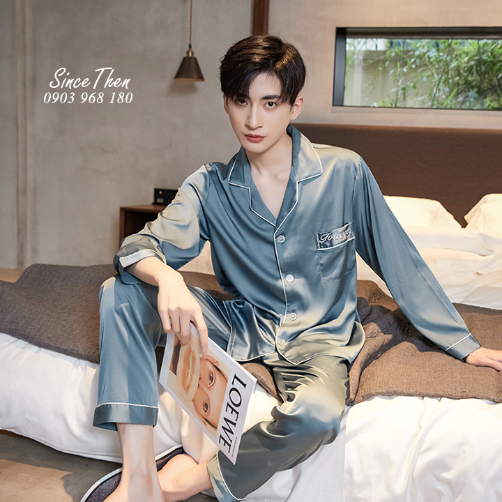Đồ ngủ nam mặc nhà lụa cao cấp, Pyjama nam dài tay sang chảnh màu xanh ngọc - Since Then