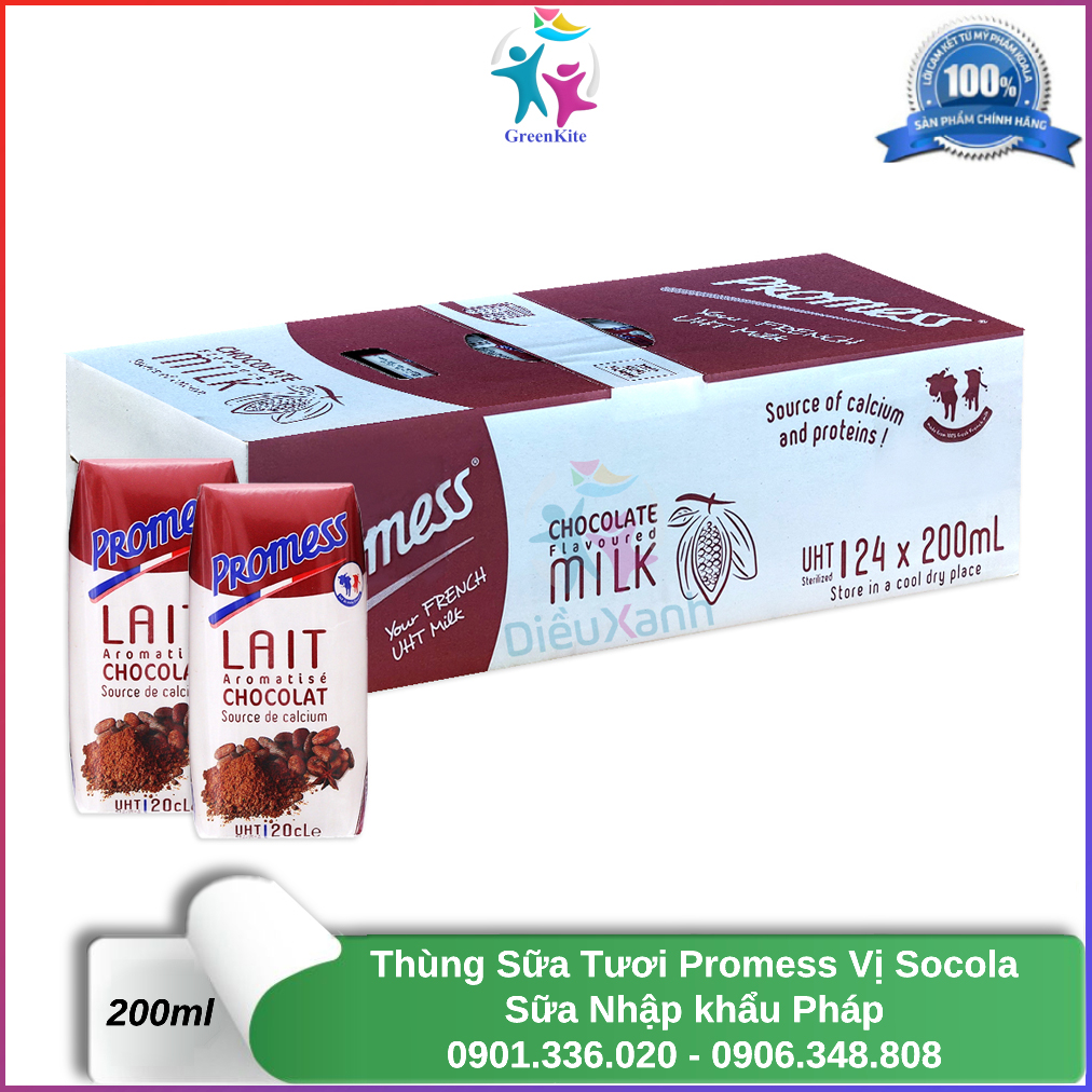 Thùng sữa promess socola 200ml - sữa tươi tiệt trùng - sữa socola - sữa nhập khẩu pháp