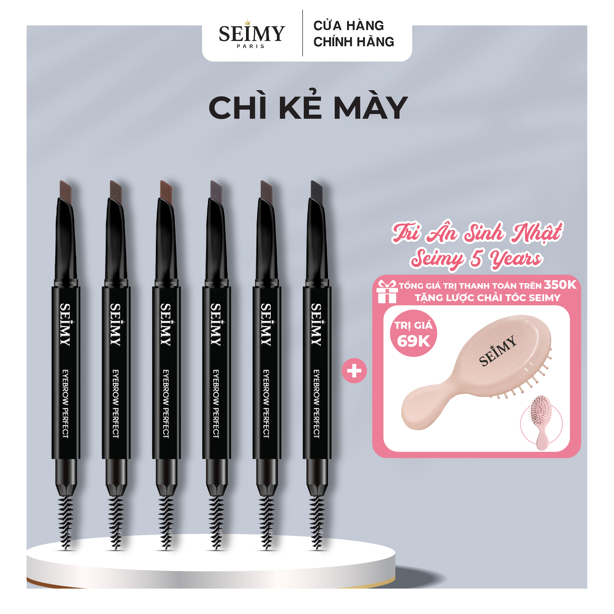 Chì kẻ mày Seimy - Eyebrow Perfect 2 đầu không thấm nước, lâu trôi 6 màu tuỳ chọn, kẻ lông mày , kẻ chân mày