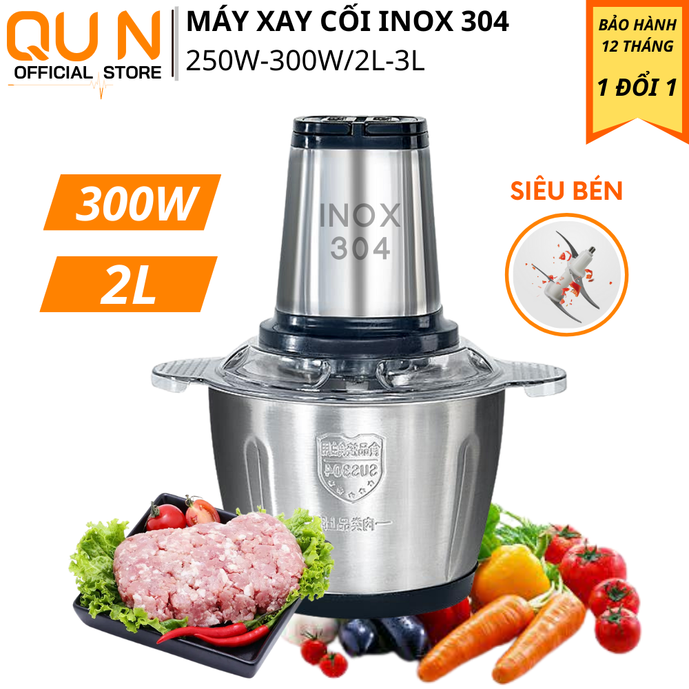 Máy xay tỏi ớt đa năng bằng điện 2 lít , 250W -Máy xay thịt cá tôm cua đa năng cối Inox 304 cao cấp. Công suất lớn 300w cho gia đình, 2 tốc độ, 4 lưỡi dao xoáy kép. BẢO HÀNH 6 THÁNG.